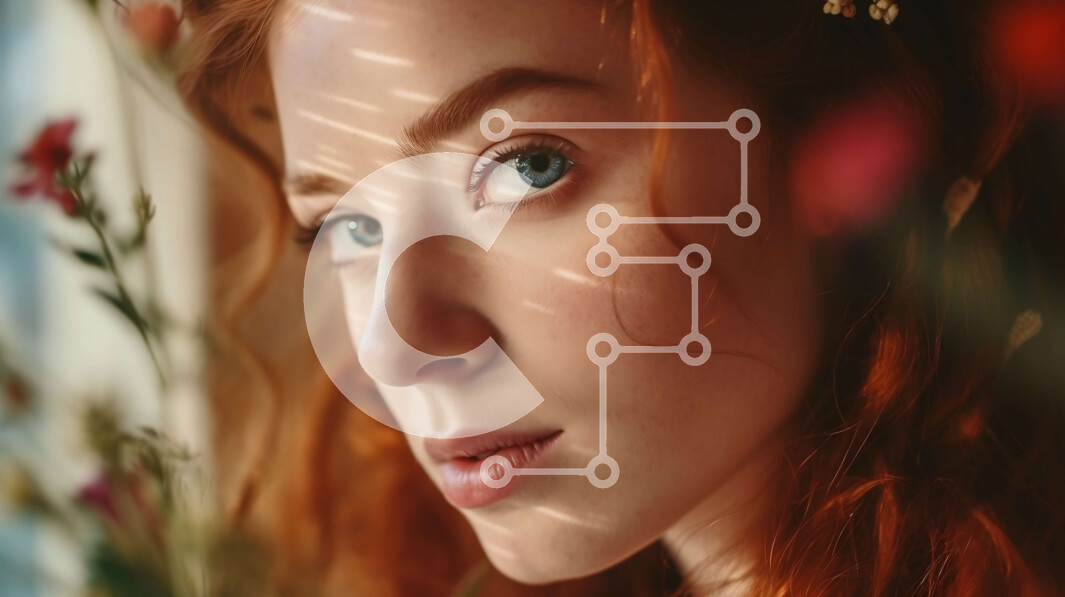 Intra Συλλεκτικό Ξύλινο Παζλ Plywood  4mm - Όμορφη εικόνα μιας κοκκινομάλλας γυναίκας που κοιτάζει έξω από το παράθυρο με λουλούδια στο φόντο Σε Ξύλινο Κουτί - Διαστάσεις Puzzle: 10x10 cm – 25 κομμάτια