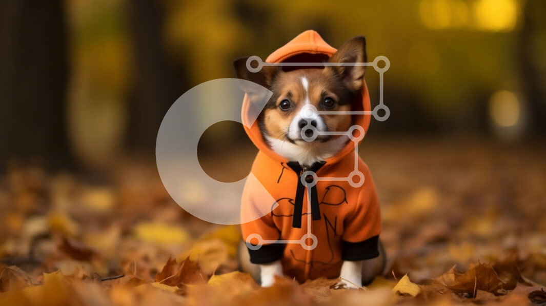 Intra Συλλεκτικό Ξύλινο Παζλ Plywood  4mm - Μικρό σκυλί με πορτοκαλί φούτερ που κάθεται στα φθινοπωρινά φύλλα Σε Ξύλινο Κουτί - Διαστάσεις: 10x10 cm – 25 κομμάτια