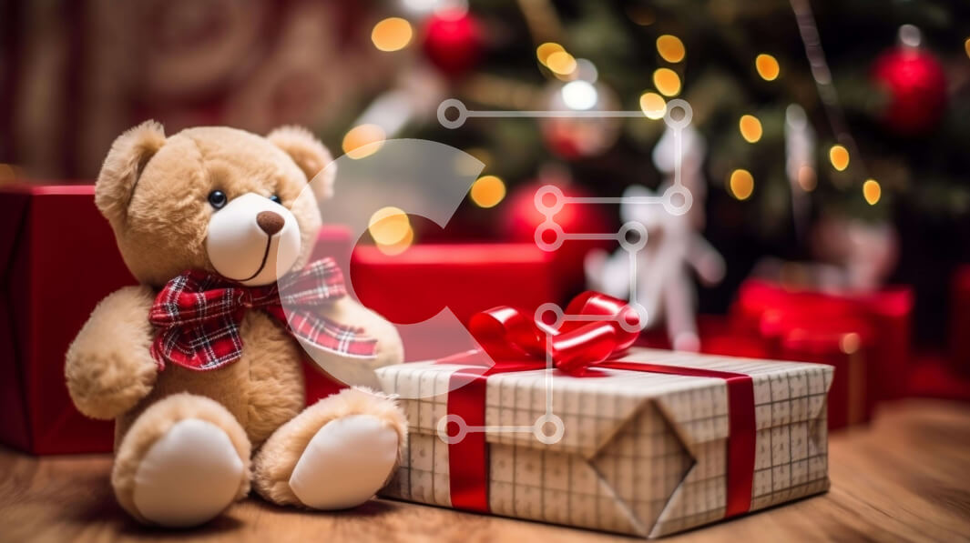 Intra Συλλεκτικό Ξύλινο Παζλ Plywood  4mm - Αρκουδάκι με κουτί δώρου και χριστουγεννιάτικο δέντρο Σε Ξύλινο Κουτί - Διαστάσεις: 10x10 cm – 25 κομμάτια