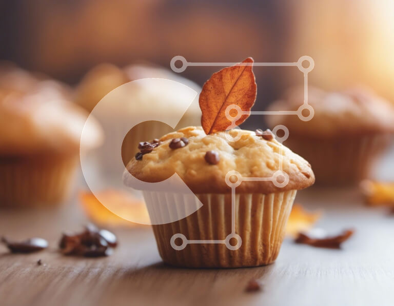 Σετ των 2 Intra Συλλεκτικό Ξύλινο Παζλ Plywood  4mm - Μάφιν με φύλλο πορτοκαλιού στο τραπέζι Σε Ξύλινο Κουτί - Διαστάσεις: 10x10 cm – 25 κομμάτια