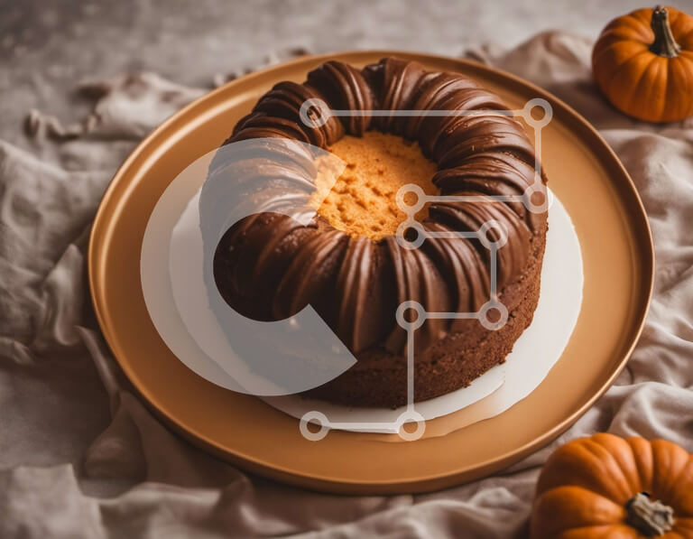 Σετ των 2 Intra Συλλεκτικό Ξύλινο Παζλ Plywood  4mm - Τούρτα Bundt σοκολάτας με γλάσο πορτοκαλιού και κολοκύθες Σε Ξύλινο Κουτί - Διαστάσεις: 10x10 cm – 25 κομμάτια