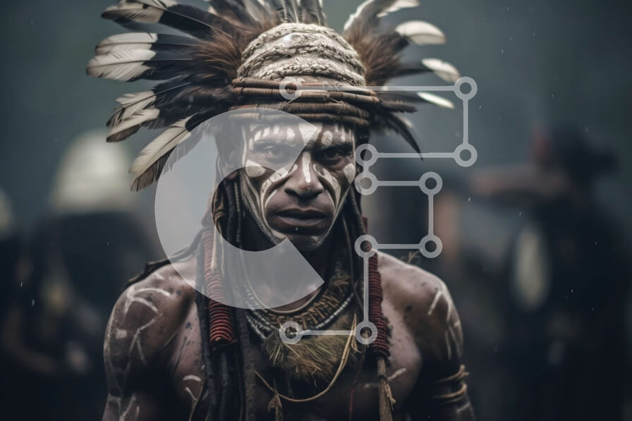 Intra Συλλεκτικό Ξύλινο Παζλ Plywood  4mm - Ισχυρή εικόνα ιθαγενών πολεμιστή με παραδοσιακή ενδυμασία Σε Ξύλινο Κουτί - Διαστάσεις Puzzle: 10x10 cm – 25 κομμάτια