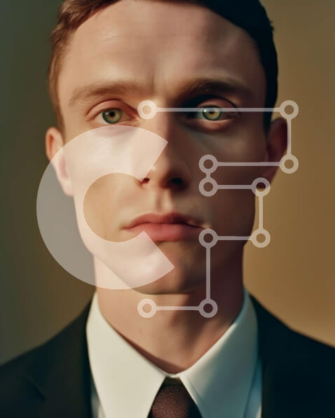 Intra Συλλεκτικό Ξύλινο Παζλ Plywood  4mm - Επαγγελματικό πορτρέτο ενός άνδρα με κοστούμι και γραβάτα με πράσινα μάτια Σε Ξύλινο Κουτί - Διαστάσεις Puzzle: 10x10 cm – 25 κομμάτια