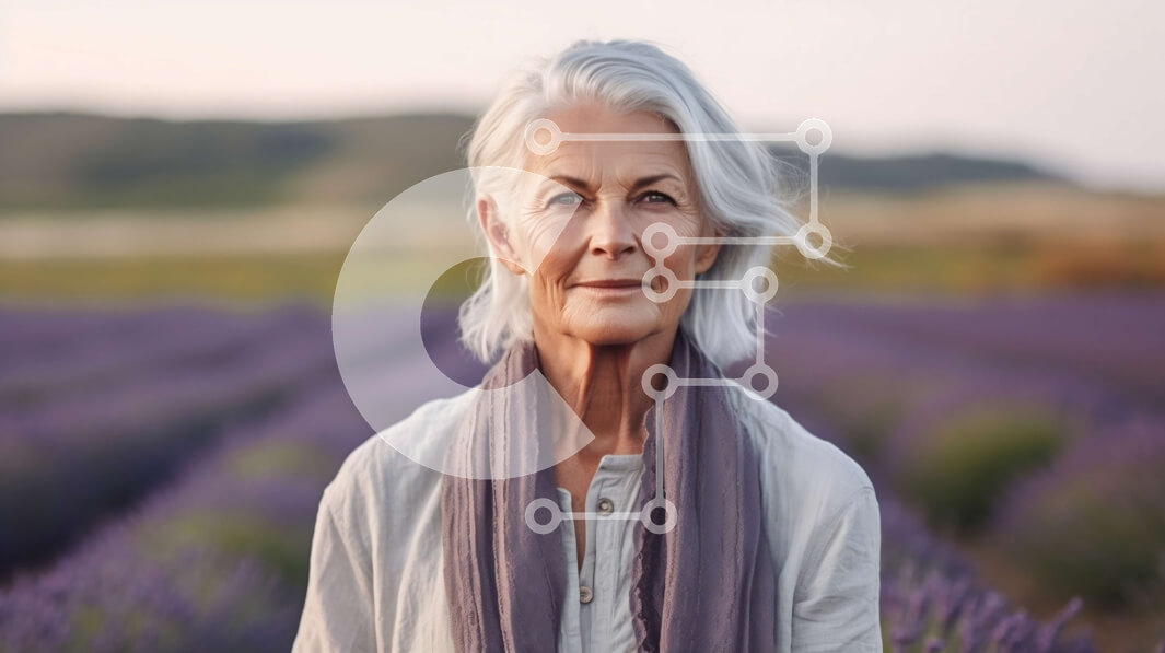 Intra Συλλεκτικό Ξύλινο Παζλ Plywood  4mm - Όμορφη εικόνα μιας ηλικιωμένης γυναίκας σε ένα χωράφι με λεβάντα Σε Ξύλινο Κουτί - Διαστάσεις: 10x10 cm – 25 κομμάτια