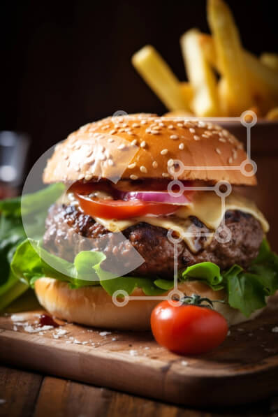 Σετ των 2 Intra Συλλεκτικό Ξύλινο Παζλ Plywood  4mm - Ζουμερό χάμπουργκερ με τυρί, μαρούλι και ντομάτα σε ξύλινη σανίδα Σε Ξύλινο Κουτί - Διαστάσεις: 10x10 cm – 25 κομμάτια