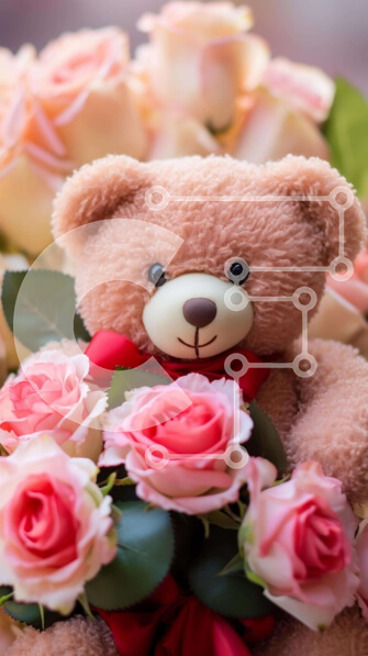 Σετ των 2 Intra Συλλεκτικό Ξύλινο Παζλ Plywood  4mm - Αρκουδάκι με ροζ τριαντάφυλλα και κόκκινη κορδέλα Σε Ξύλινο Κουτί - Διαστάσεις: 10x10 cm – 25 κομμάτια