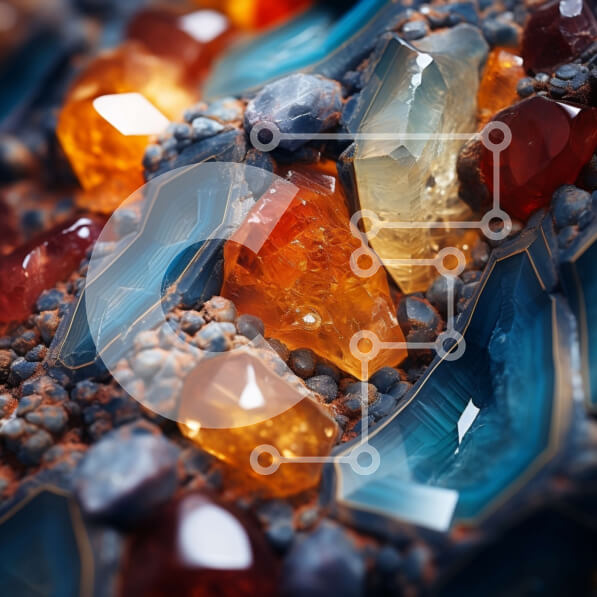 Intra Συλλεκτικό Ξύλινο Παζλ Plywood  4mm - Κοντινή όψη των πολύχρωμων κρυστάλλων σε βραχώδη επιφάνεια Σε Ξύλινο Κουτί - Διαστάσεις: 10x10 cm – 25 κομμάτια