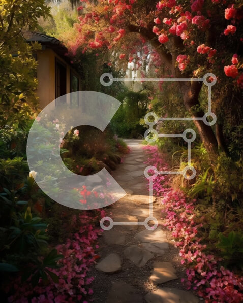 Intra Συλλεκτικό Ξύλινο Παζλ Plywood  4mm - Ειρηνική εικόνα ενός εξοχικού σπιτιού στο δάσος που περιβάλλεται από ροζ λουλούδια Σε Ξύλινο Κουτί - Διαστάσεις: 10x10 cm – 25 κομμάτια