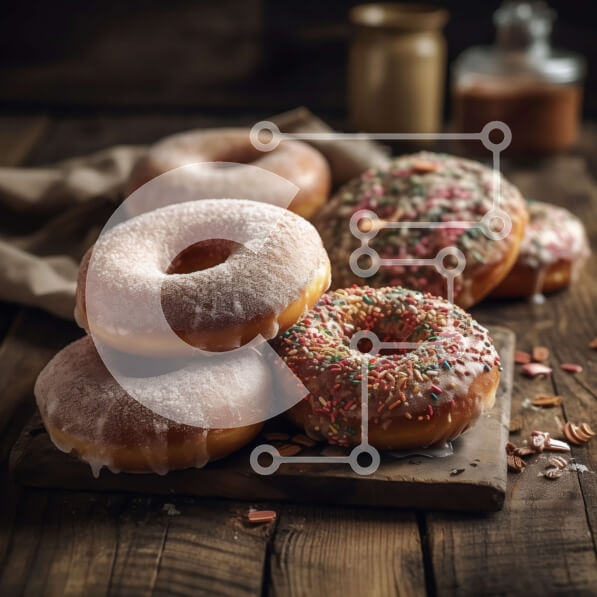 Σετ των 2 Intra Συλλεκτικό Ξύλινο Παζλ Plywood  4mm - Νόστιμα γλασαρισμένα ντόνατς με ψεκασμούς σε ξύλινο τραπέζι Σε Ξύλινο Κουτί - Διαστάσεις: 10x10 cm – 25 κομμάτια