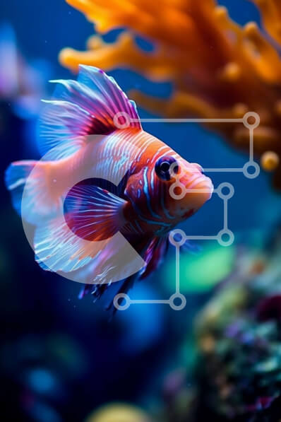 Σετ των 2 Intra Συλλεκτικό Ξύλινο Παζλ Plywood  4mm - Πολύχρωμο ενυδρείο με φόντο κόκκινο και μπλε ψάρι και κοράλλι Σε Ξύλινο Κουτί - Διαστάσεις: 10x10 cm – 25 κομμάτια