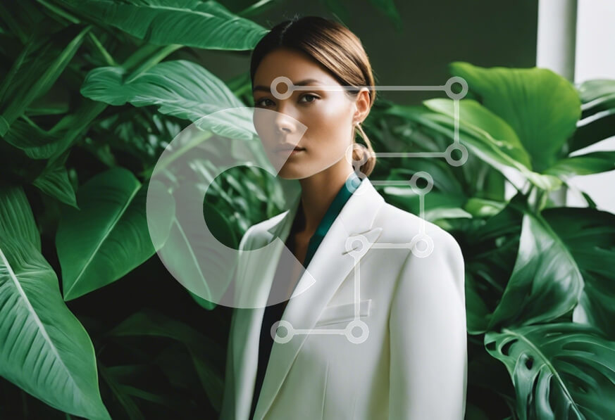 Intra Συλλεκτικό Ξύλινο Παζλ Plywood  4mm - Κομψή γυναίκα με λευκό σακάκι με πράσινα φυτά Σε Ξύλινο Κουτί - Διαστάσεις Puzzle: 10x10 cm – 25 κομμάτια