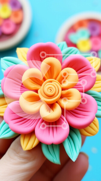 Intra Συλλεκτικό Ξύλινο Παζλ Plywood  4mm - Πολύχρωμο λουλούδι από πολυμερή πηλό Σε Ξύλινο Κουτί - Διαστάσεις: 10x10 cm – 25 κομμάτια