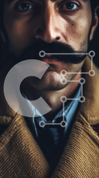 Intra Συλλεκτικό Ξύλινο Παζλ Plywood  4mm - Πορτρέτο ενός άνδρα που φορά ένα καφέ παλτό και μαύρο μουστάκι Σε Ξύλινο Κουτί - Διαστάσεις Puzzle: 10x10 cm – 25 κομμάτια