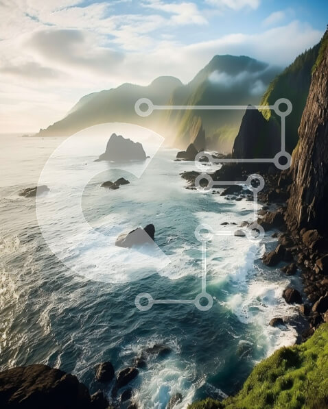 Intra Συλλεκτικό Ξύλινο Παζλ Plywood  4mm - Εκπληκτική θέα σε μια απόκρημνη ακτογραμμή με απότομους βράχους και βραχώδεις σχηματισμούς Σε Ξύλινο Κουτί - Διαστάσεις: 10x10 cm – 25 κομμάτια