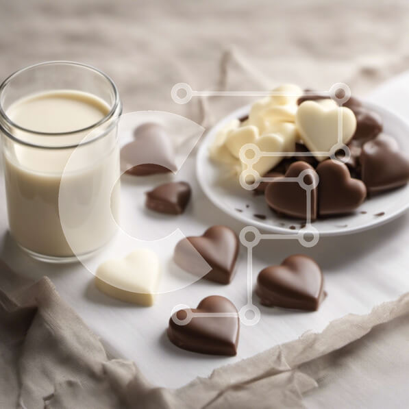 Σετ των 2 Intra Συλλεκτικό Ξύλινο Παζλ Plywood  4mm - Πιάτο σοκολατάκια σε σχήμα καρδιάς με ένα ποτήρι γάλα Σε Ξύλινο Κουτί - Διαστάσεις: 10x10 cm – 25 κομμάτια