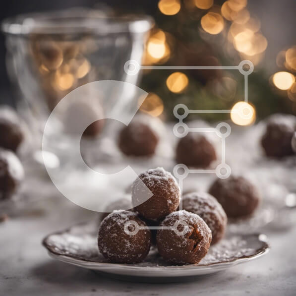 Σετ των 2 Intra Συλλεκτικό Ξύλινο Παζλ Plywood  4mm - Πιάτο με σοκολατένιες μπάλες καλυμμένες με ζάχαρη άχνη Σε Ξύλινο Κουτί - Διαστάσεις: 10x10 cm – 25 κομμάτια