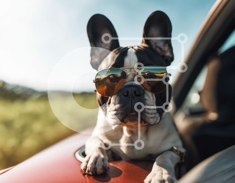 Σετ των 2 Intra Συλλεκτικό Ξύλινο Παζλ Plywood  4mm - Σκύλος που φοράει γυαλιά ηλίου και γέρνει στο παράθυρο του αυτοκινήτου Σε Ξύλινο Κουτί - Διαστάσεις: 10x10 cm – 25 κομμάτια