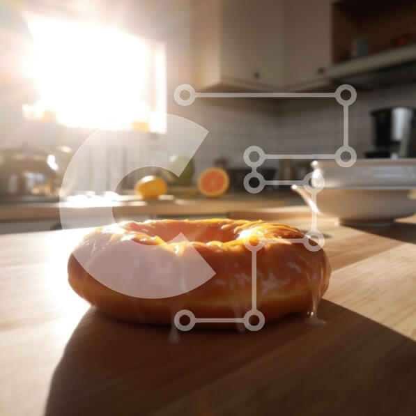 Σετ των 2 Intra Συλλεκτικό Ξύλινο Παζλ Plywood  4mm - Νόστιμο γλασέ ντόνατ σε ξύλινο τραπέζι με το φως του ήλιου να λάμπει Σε Ξύλινο Κουτί - Διαστάσεις: 10x10 cm – 25 κομμάτια