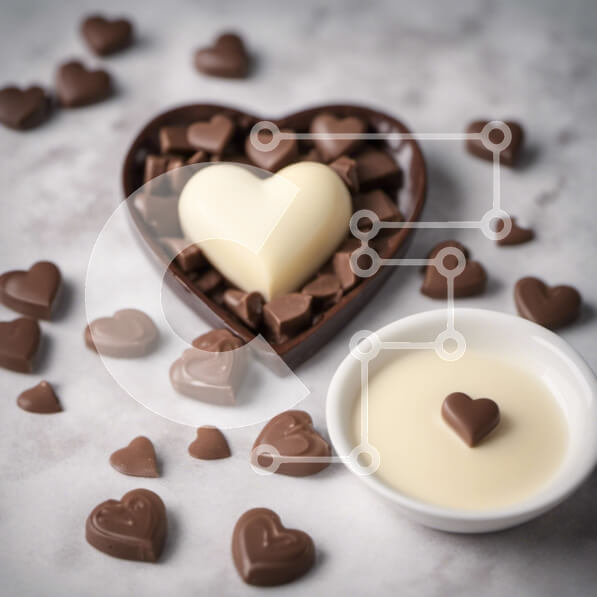 Σετ των 2 Intra Συλλεκτικό Ξύλινο Παζλ Plywood  4mm - Μπολ σε σχήμα καρδιάς γεμάτο με καραμέλες σοκολάτας και καρδιές σε ένα τραπέζι Σε Ξύλινο Κουτί - Διαστάσεις: 10x10 cm – 25 κομμάτια