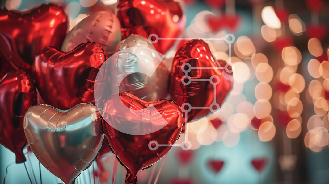 Intra Συλλεκτικό Ξύλινο Παζλ Plywood  4mm - Μπαλόνια σε σχήμα καρδιάς σε έναν γιορτινά διακοσμημένο χώρο Σε Ξύλινο Κουτί - Διαστάσεις Puzzle: 10x10 cm – 25 κομμάτια