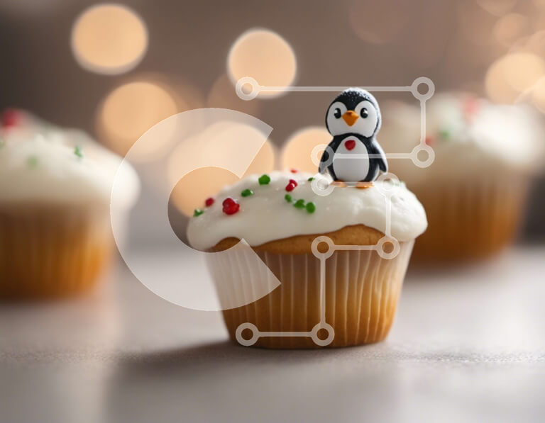 Intra Συλλεκτικό Ξύλινο Παζλ Plywood  4mm - Χαριτωμένο ειδώλιο πιγκουίνου σε cupcake με ψεκασμούς Σε Ξύλινο Κουτί - Διαστάσεις Puzzle: 10x10 cm – 25 κομμάτια