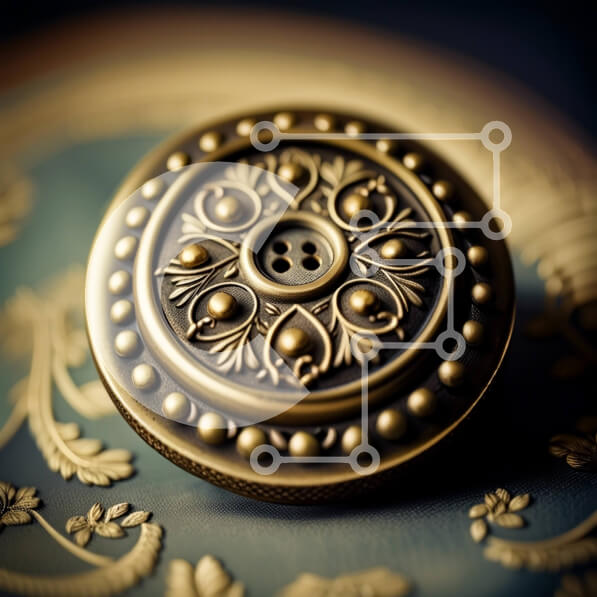 Intra Συλλεκτικό Ξύλινο Παζλ Plywood  4mm - Όμορφο ορειχάλκινο κουμπί με λουλουδάτο σχέδιο σε μπλε φόντο Σε Ξύλινο Κουτί - Διαστάσεις: 10x10 cm – 25 κομμάτια