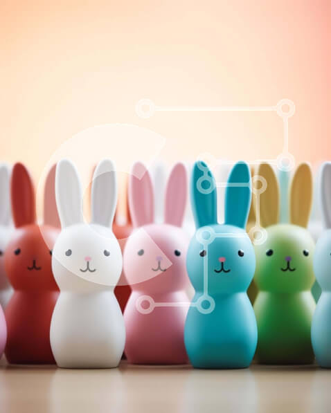 Intra Συλλεκτικό Ξύλινο Παζλ Plywood  4mm - Πολύχρωμα ειδώλια λαγουδάκι στο τραπέζι Σε Ξύλινο Κουτί - Διαστάσεις Puzzle: 10x10 cm – 25 κομμάτια