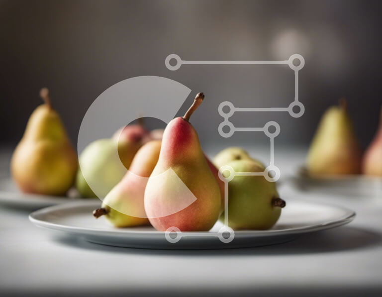 Σετ των 2 Intra Συλλεκτικό Ξύλινο Παζλ Plywood  4mm - Τέσσερα φρέσκα αχλάδια σε ένα άσπρο πιάτο Σε Ξύλινο Κουτί - Διαστάσεις: 10x10 cm – 25 κομμάτια