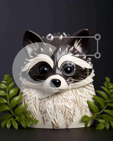 Intra Συλλεκτικό Ξύλινο Παζλ Plywood  4mm - Ειδώλιο ρακούν σε πράσινα φύλλα Σε Ξύλινο Κουτί - Διαστάσεις Puzzle: 10x10 cm – 25 κομμάτια