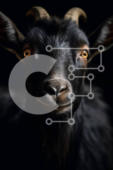 Σετ των 2 Intra Συλλεκτικό Ξύλινο Παζλ Plywood  4mm - Σοβαρή Μαύρη Κατσίκα με Μακριά Κέρατα και Κίτρινα Μάτια Σε Ξύλινο Κουτί - Διαστάσεις: 10x10 cm – 25 κομμάτια