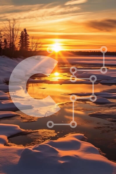 Σετ των 2 Intra Συλλεκτικό Ξύλινο Παζλ Plywood  4mm - Εκπληκτικό ηλιοβασίλεμα πάνω από μια παγωμένη λίμνη με χιονισμένα δέντρα Σε Ξύλινο Κουτί - Διαστάσεις: 10x10 cm – 25 κομμάτια