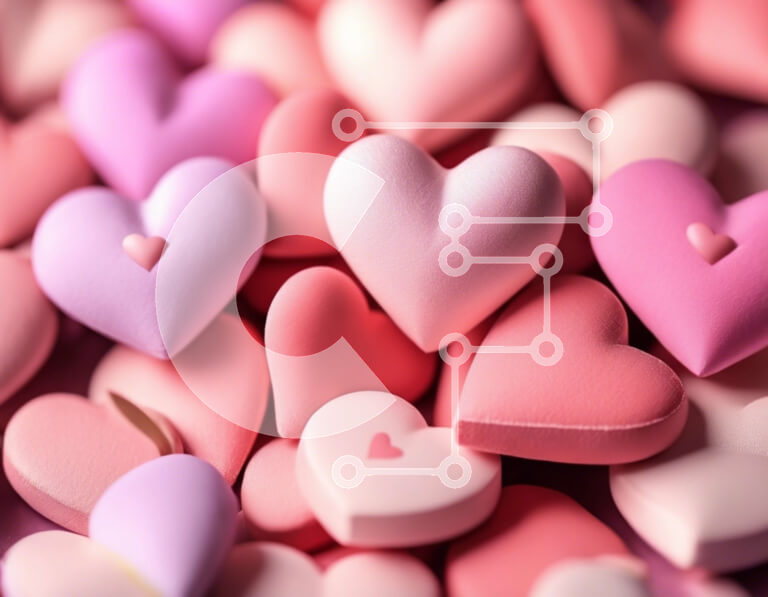 Intra Συλλεκτικό Ξύλινο Παζλ Plywood  4mm - Σωρός από ροζ και μωβ πλαστικά ειδώλια σε σχήμα καρδιάς Σε Ξύλινο Κουτί - Διαστάσεις Puzzle: 10x10 cm – 25 κομμάτια