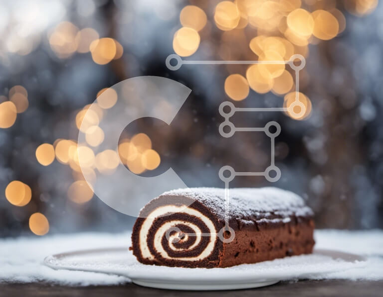 Σετ των 2 Intra Συλλεκτικό Ξύλινο Παζλ Plywood  4mm - Ρολό σοκολάτας σε χιονισμένο πιάτο Σε Ξύλινο Κουτί - Διαστάσεις: 10x10 cm – 25 κομμάτια