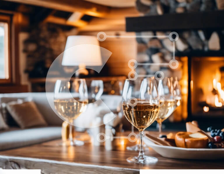 Σετ των 2 Intra Συλλεκτικό Ξύλινο Παζλ Plywood  4mm - Ποτήρια κρασιού σε ξύλινο τραπέζι με φρούτα και τζάκι Σε Ξύλινο Κουτί - Διαστάσεις: 10x10 cm – 25 κομμάτια