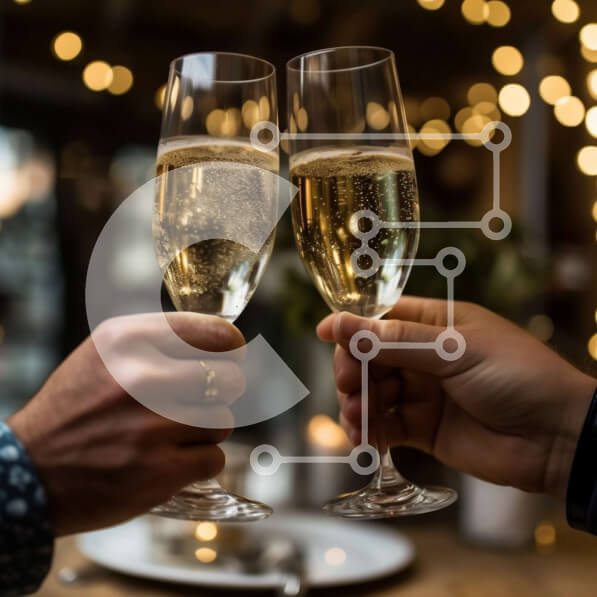 Σετ των 2 Intra Συλλεκτικό Ξύλινο Παζλ Plywood  4mm - Εορταστική εικόνα δύο ατόμων με ποτήρια σαμπάνιας σε ένα εστιατόριο Σε Ξύλινο Κουτί - Διαστάσεις: 10x10 cm – 25 κομμάτια