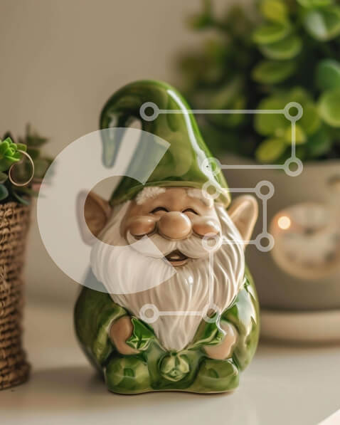 Intra Συλλεκτικό Ξύλινο Παζλ Plywood  4mm - Πράσινο ειδώλιο Gnome με φυτά σε γλάστρες και ρολόι Σε Ξύλινο Κουτί - Διαστάσεις: 10x10 cm – 25 κομμάτια