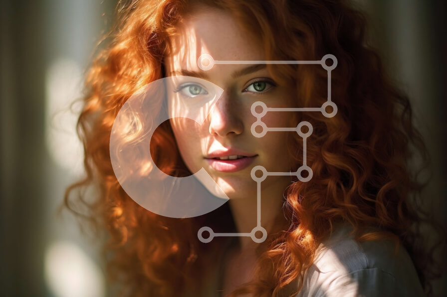 Intra Συλλεκτικό Ξύλινο Παζλ Plywood  4mm - Όμορφο πορτρέτο μιας γυναίκας με κόκκινα μαλλιά και πράσινα μάτια Σε Ξύλινο Κουτί - Διαστάσεις Puzzle: 10x10 cm – 25 κομμάτια