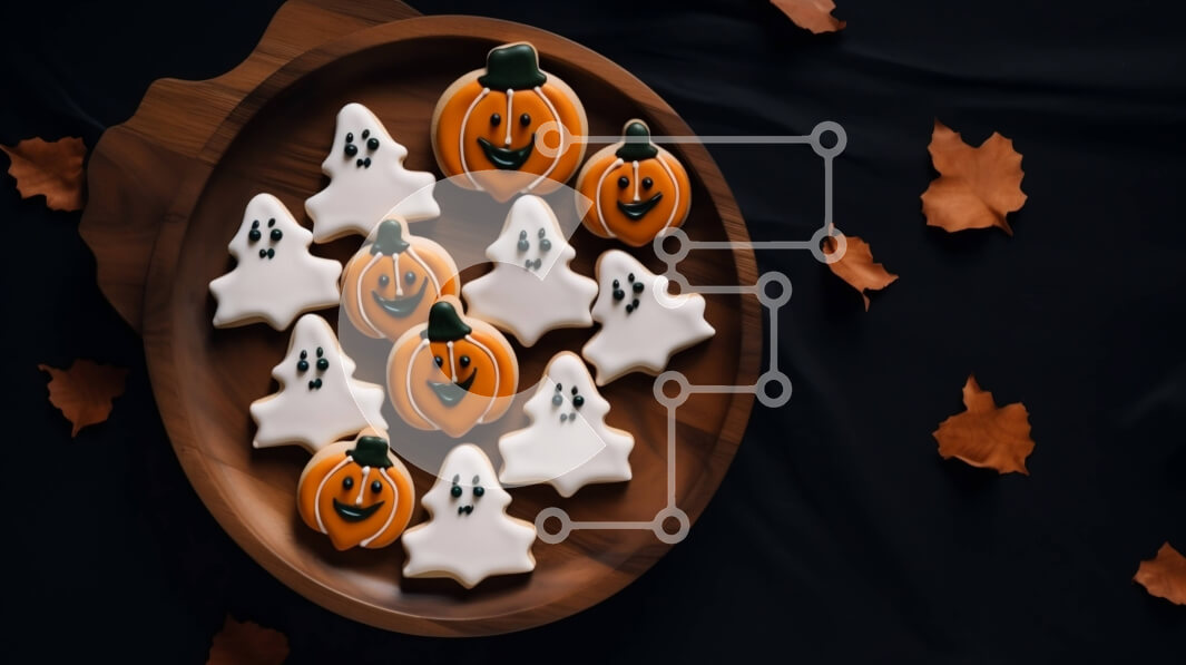 Σετ των 2 Intra Συλλεκτικό Ξύλινο Παζλ Plywood  4mm - Τρομακτικά μπισκότα αποκριών σε φθινοπωρινό φόντο Σε Ξύλινο Κουτί - Διαστάσεις: 10x10 cm – 25 κομμάτια