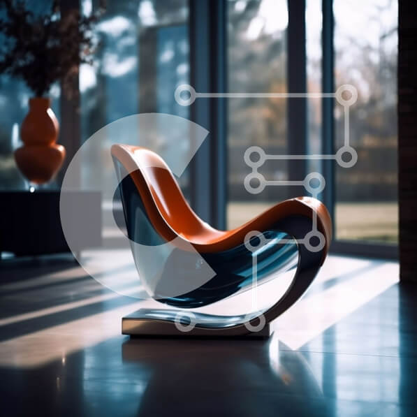 Intra Συλλεκτικό Ξύλινο Παζλ Plywood  4mm - Κομψή πορτοκαλί και μαύρη πολυθρόνα σε γαλήνιο εσωτερικό με μεγάλα παράθυρα Σε Ξύλινο Κουτί - Διαστάσεις Puzzle: 10x10 cm – 25 κομμάτια