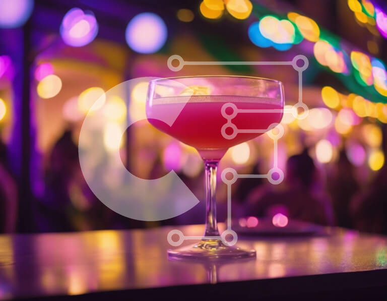 Σετ των 2 Intra Συλλεκτικό Ξύλινο Παζλ Plywood  4mm - Ποτήρι κοκτέιλ με ροζ υγρό στο τραπέζι Σε Ξύλινο Κουτί - Διαστάσεις: 10x10 cm – 25 κομμάτια