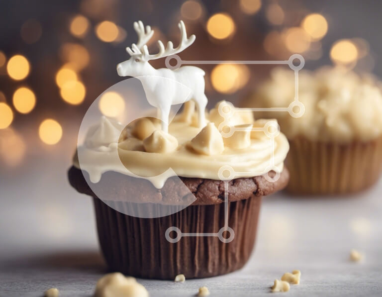 Σετ των 2 Intra Συλλεκτικό Ξύλινο Παζλ Plywood  4mm - Cupcake με βρώσιμο ειδώλιο ταράνδου Σε Ξύλινο Κουτί - Διαστάσεις: 10x10 cm – 25 κομμάτια