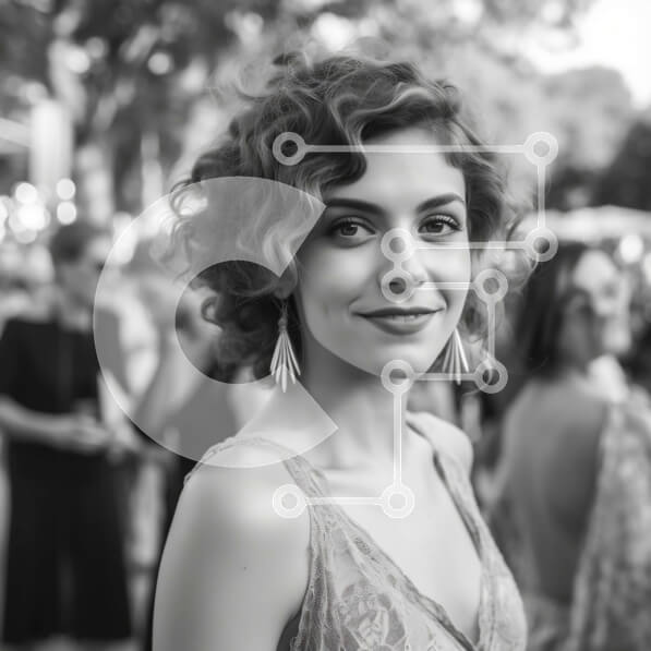 Intra Συλλεκτικό Ξύλινο Παζλ Plywood  4mm - Όμορφη εικόνα μιας γυναίκας με σγουρά μαλλιά και φόρεμα μπροστά σε ένα πλήθος Σε Ξύλινο Κουτί - Διαστάσεις Puzzle: 10x10 cm – 25 κομμάτια