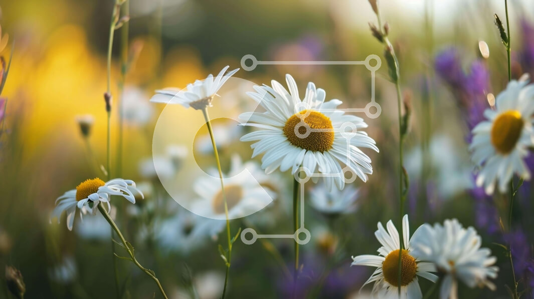 Intra Συλλεκτικό Ξύλινο Παζλ Plywood  4mm - Πεδίο με λευκές και μοβ μαργαρίτες με άλλα αγριολούλουδα Σε Ξύλινο Κουτί - Διαστάσεις: 10x10 cm – 25 κομμάτια