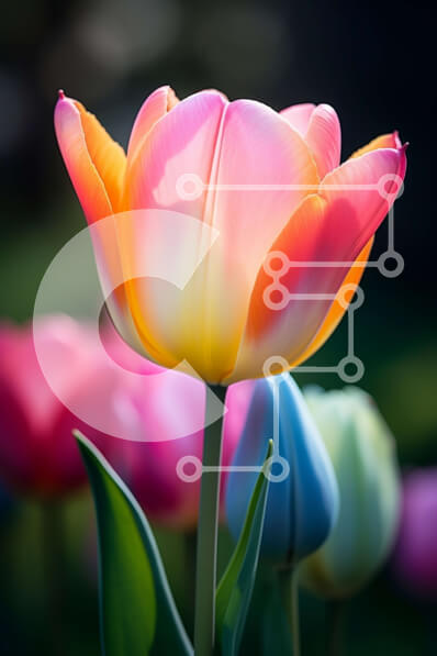 Σετ των 2 Intra Συλλεκτικό Ξύλινο Παζλ Plywood  4mm - Κοντινή όψη του πολύχρωμου λουλουδιού τουλίπας Σε Ξύλινο Κουτί - Διαστάσεις: 10x10 cm – 25 κομμάτια