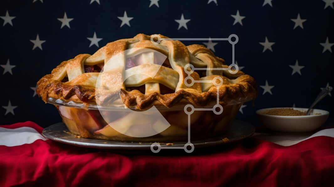 Σετ των 2 Intra Συλλεκτικό Ξύλινο Παζλ Plywood  4mm - Μηλόπιτα γεμάτη φρούτα σε φόντο αμερικανικής σημαίας Σε Ξύλινο Κουτί - Διαστάσεις: 10x10 cm – 25 κομμάτια