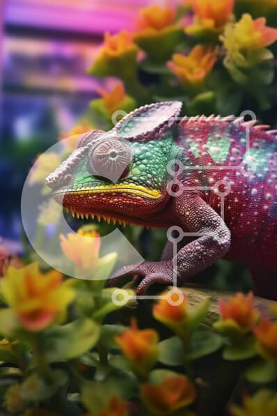 Σετ των 2 Intra Συλλεκτικό Ξύλινο Παζλ Plywood  4mm - Ζωντανή εικόνα ενός πολύχρωμου χαμαιλέοντα με όμορφα λουλούδια στο φόντο Σε Ξύλινο Κουτί - Διαστάσεις: 10x10 cm – 25 κομμάτια