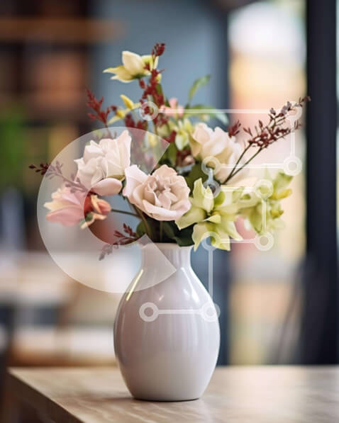 Intra Συλλεκτικό Ξύλινο Παζλ Plywood  4mm - Floral σύνθεση σε λευκό βάζο σε ξύλινο τραπέζι Σε Ξύλινο Κουτί - Διαστάσεις Puzzle: 10x10 cm – 25 κομμάτια