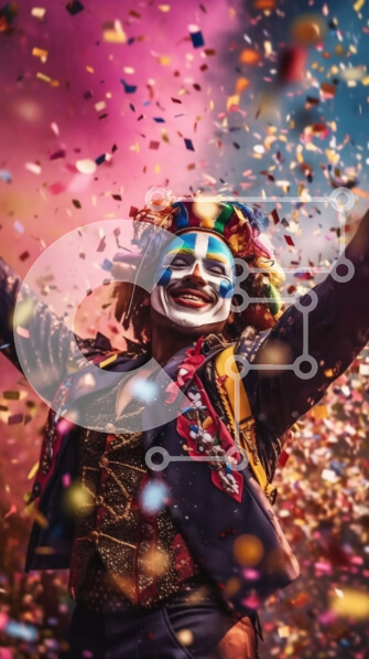 Intra Συλλεκτικό Ξύλινο Παζλ Plywood  4mm - Εορταστική και χαρούμενη εικόνα ενός πολύχρωμου κλόουν με φόντο κομφετί Σε Ξύλινο Κουτί - Διαστάσεις Puzzle: 10x10 cm – 25 κομμάτια