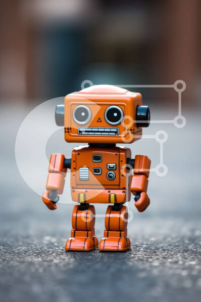 Intra Συλλεκτικό Ξύλινο Παζλ Plywood  4mm - Εικόνα ενός μικρού πορτοκαλί ρομπότ σε έναν δρόμο της πόλης Σε Ξύλινο Κουτί - Διαστάσεις Puzzle: 10x10 cm – 25 κομμάτια