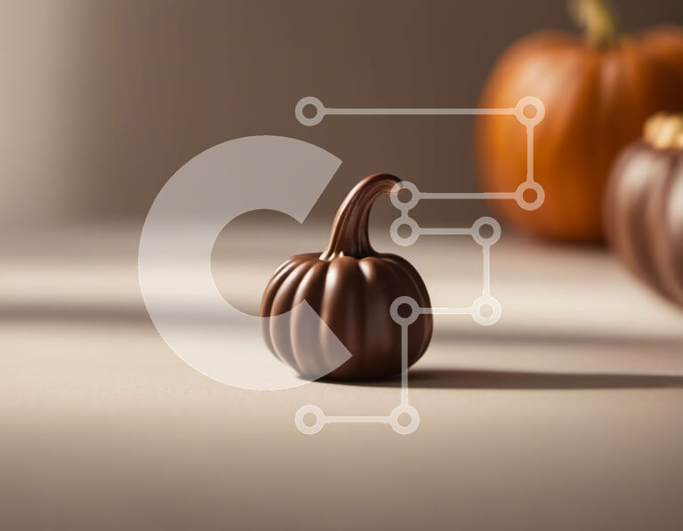 Σετ των 2 Intra Συλλεκτικό Ξύλινο Παζλ Plywood  4mm - Τρεις κολοκύθες σοκολάτας σε μια λευκή επιφάνεια Σε Ξύλινο Κουτί - Διαστάσεις: 10x10 cm – 25 κομμάτια